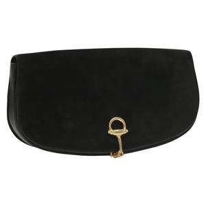 GUCCI Clutch Bag Suede Black Gold Auth sw1309